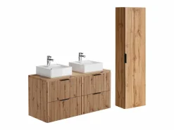 Vente-unique Mueble de baño con lavabo sobre encimera y columna, Natural claro, An120 cm, ZEVARA