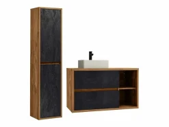 Vente-unique Mueble de baño con lavabo y columna, color natural y antracita, TIKITIKI