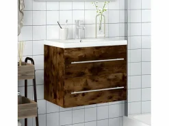 Outlet Mueble de baño con lavabo integrado roble ahumado ES616136 Mueble De Pared Para Baño