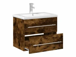 Outlet Mueble de baño con lavabo integrado roble ahumado ES616136 Mueble De Pared Para Baño