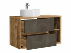 Sale Mueble de baño con lavabo redondo, natural y antracita, 100 cm, TIKITIKI Mueble De Baño Simple
