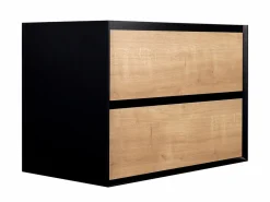 Vente-unique Mueble de baño con lavabo flotante, color natural claro y negro, L80 cm, LANNICK Negro / Color natural claro