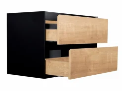 Vente-unique Mueble de baño con lavabo flotante, color natural claro y negro, L80 cm, LANNICK Negro / Color natural claro