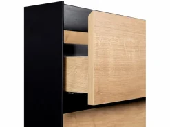 Vente-unique Mueble de baño con lavabo flotante, color natural claro y negro, L80 cm, LANNICK Negro / Color natural claro