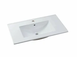 Vente-unique Mueble de baño con lavabo flotante, color natural claro y negro, L80 cm, LANNICK Negro / Color natural claro