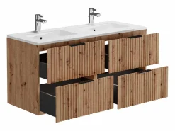 Clearance Mueble de baño con lavabo encastrado y columna, Natural claro, An120 cm, ZEVARA Conjunto De Baño