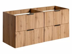 Clearance Mueble de baño con lavabo encastrado y columna, Natural claro, An120 cm, ZEVARA Conjunto De Baño