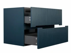 New Vente-unique Mueble de baño con lavabo individual suspendido estriado azul, Ancho 80 cm, PAVANI Azul oscuro