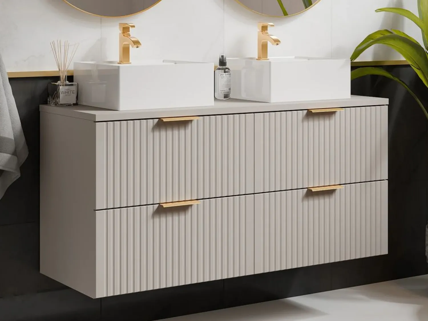 Online Vente-unique Mueble de baño con lavabo sobre encimera, , 120 cm de ancho, ZEVARA Beige