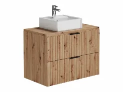 Hot Vente-unique Mueble de baño con lavabo sobre encimera y columna natural claro, An80 cm, ZEVARA Color natural claro