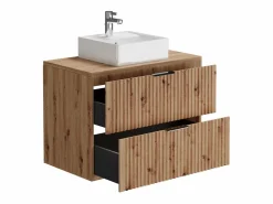 Hot Vente-unique Mueble de baño con lavabo sobre encimera y columna natural claro, An80 cm, ZEVARA Color natural claro