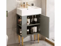 Merax Mueble de baño con lavabo - 55 x 31 x 91,5 cm - con 2 cajones - MDF - + blanco