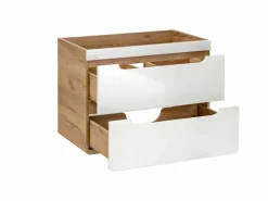Vente-unique Mueble de baño con lavabo y columnas, 80 cm, color natural y blanco, ARUBA