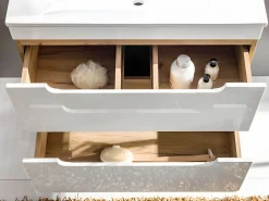 Vente-unique Mueble de baño con lavabo y columnas, 80 cm, color natural y blanco, ARUBA