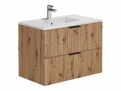 Vente-unique Mueble de baño con lavabo para empotrar y columna, Natural claro, An80 cm, ZEVARA