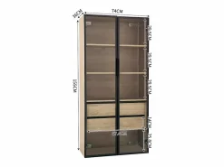 Merax Mueble de baño con LEDs - 74 x 36 x 155 cm - 2 cajones grandes y 2 puertas de cristal - Madera MDF - natural