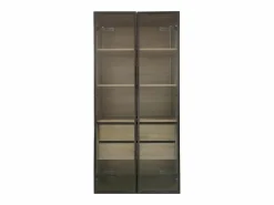 Merax Mueble de baño con LEDs - 74 x 36 x 155 cm - 2 cajones grandes y 2 puertas de cristal - Madera MDF - natural