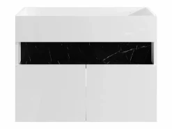 Outlet Mueble de baño con luces LED - Blanco y negro efecto mármol - Ancho 80 cm - POZEGA Mueble De Lavabo
