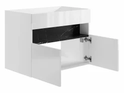 Outlet Mueble de baño con luces LED - Blanco y negro efecto mármol - Ancho 80 cm - POZEGA Mueble De Lavabo