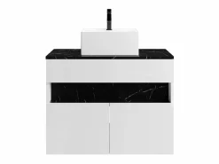 Vente-unique Mueble de baño con luces LED y lavabo sobre encimera - Blanco y negro - Ancho 80 cm - POZEGA
