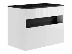 Vente-unique Mueble de baño con luces LED y lavabo sobre encimera - Blanco y negro - Ancho 80 cm - POZEGA