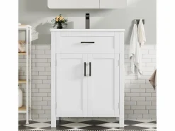 ModernLuxe Mueble de baño con patas - con lavabo de cerámica - 2 puertas - (grifo no incluido)
