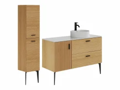 Best Mueble de baño con pies con lavabo de apoyo redondo y columna - 120 cm - SARONE Conjunto De Baño