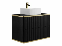 Discount Vente-unique Mueble de baño con ribete dorado y lavabo sobre encimera, , 80 cm, KELIZA Negro