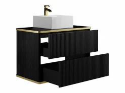 Discount Vente-unique Mueble de baño con ribete dorado y lavabo sobre encimera, , 80 cm, KELIZA Negro