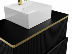 Discount Vente-unique Mueble de baño con ribete dorado y lavabo sobre encimera, , 80 cm, KELIZA Negro