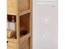 Mueble de baño de bambú con 2 cajones, diseño rústico, con sistema de seguridad, blanco (30 x 30 x 90 cm) Columna De Baño