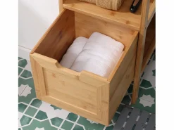 Mueble de baño de bambú con 2 cajones, diseño rústico, con sistema de seguridad, blanco (30 x 30 x 90 cm) Columna De Baño