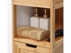 Mueble de baño de bambú con 2 cajones, diseño rústico, con sistema de seguridad, blanco (30 x 30 x 90 cm) Columna De Baño