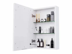 Outlet Mueble de baño de pared con espejo, LED, estante regulable - 70x15x60 cm Blanco
