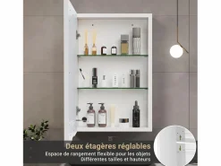 Outlet Mueble de baño de pared con espejo, LED, estante regulable - 70x15x60 cm Blanco