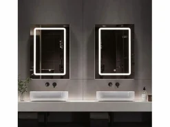 Outlet Mueble de baño de pared con espejo, LED, estante regulable - 70x15x60 cm Blanco
