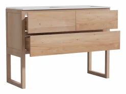 Outlet Mueble de baño de roble macizo con doble lavabo encastrado - Natural claro - 120 cm - TARELO Mueble De Baño Con Doble Lavabo