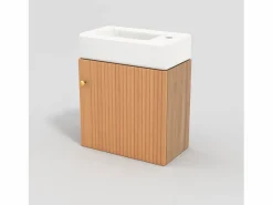Best Merax Mueble de baño de un seno, mueble bajo con lavabo de cerámica - 46 x 26 x 56 cm - Madera MDF - Natural Color natural claro