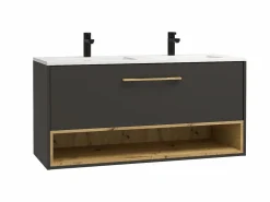 Vente-unique Mueble de baño doble lavabo suspendido con armario de toilette, 120 cm, YANGRA