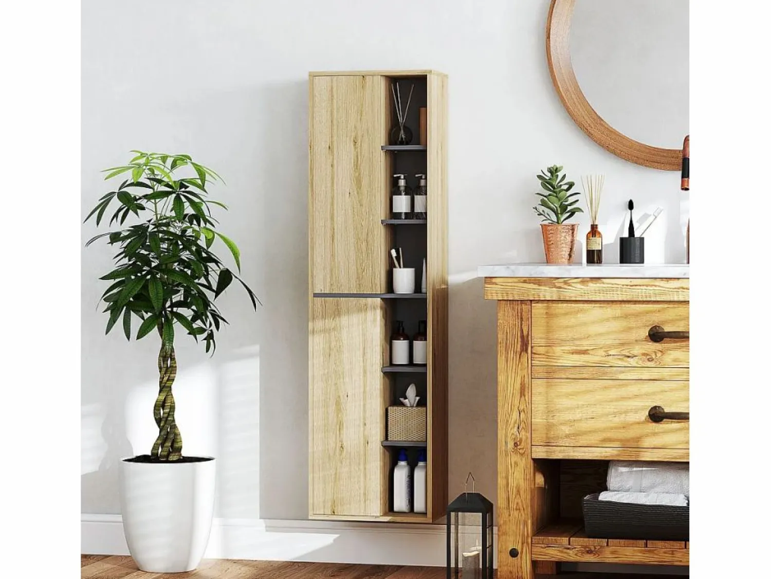 Best Mueble de baño Elna 2 puertas natural 141,5x40x24 cm Mueble De Aseo