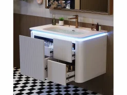 Online Mueble de baño empotrado - 80,5x47,5x51 cm - con lavabo de cerámica - 4 cajones - con LED - Mueble De Baño Simple
