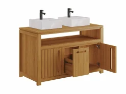 New Vente-unique Mueble de baño en teca clara con doble lavabo, L120 cm, SARATOK Color natural claro