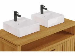 New Vente-unique Mueble de baño en teca clara con doble lavabo, L120 cm, SARATOK Color natural claro