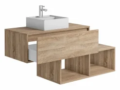 Vente-unique Mueble de baño en tono natural claro con lavabo redondo, 1 cajón y 2 estantes, TEANA