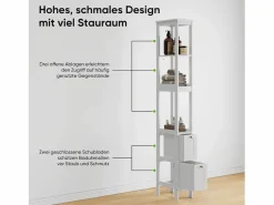 Sale Mueble de baño estrecho con 2 cajones y 3 estantes, madera, (20x30x160 cm) Columna De Baño