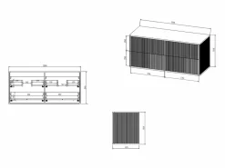 Vente-unique Mueble de baño estriado con ribete dorado, doble lavabo para colocar, 120 cm, KELIZA Blanco