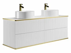 Vente-unique Mueble de baño estriado con ribete dorado, dos lavabos, 150 cm, KELIZA