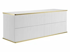 Vente-unique Mueble de baño estriado con ribete dorado, dos lavabos, 150 cm, KELIZA