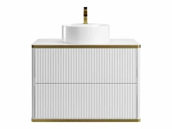 Sale Mueble de baño estriado con ribete dorado y lavabo redondo, 80 cm, KELIZA Mueble De Baño Simple