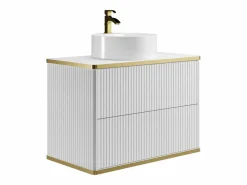 Sale Mueble de baño estriado con ribete dorado y lavabo redondo, 80 cm, KELIZA Mueble De Baño Simple